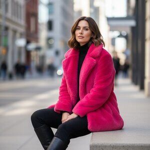 Hot Pink Talie Faux Fur Coat – Size M | Barbiecore | Statement Winter Coat